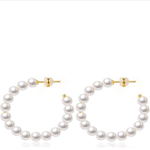 Pearl, pearl hoop, pearl earrings