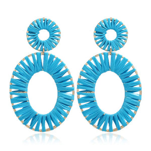 blue earrings, yarn earrings, blue oval earrings 