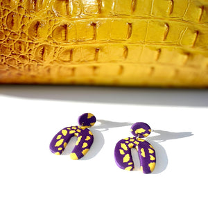 purple earrings, clay earrings, handmade clay earrings