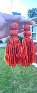 double tassel knot earrings, burnt orange tassel earrings, tassel earrings,yarn earrings, light weight earrings