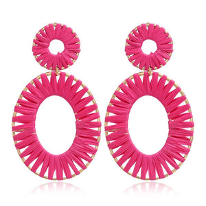 pink yarn earrings, yarn earrings, oval pink earrings 
