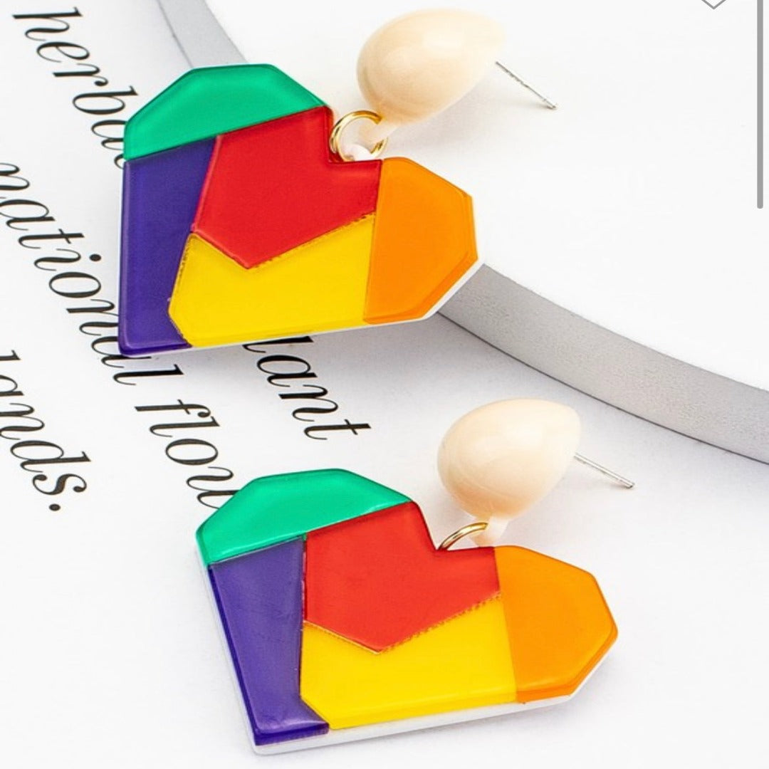 pride earrings, color eaerings, heart shape earrings 